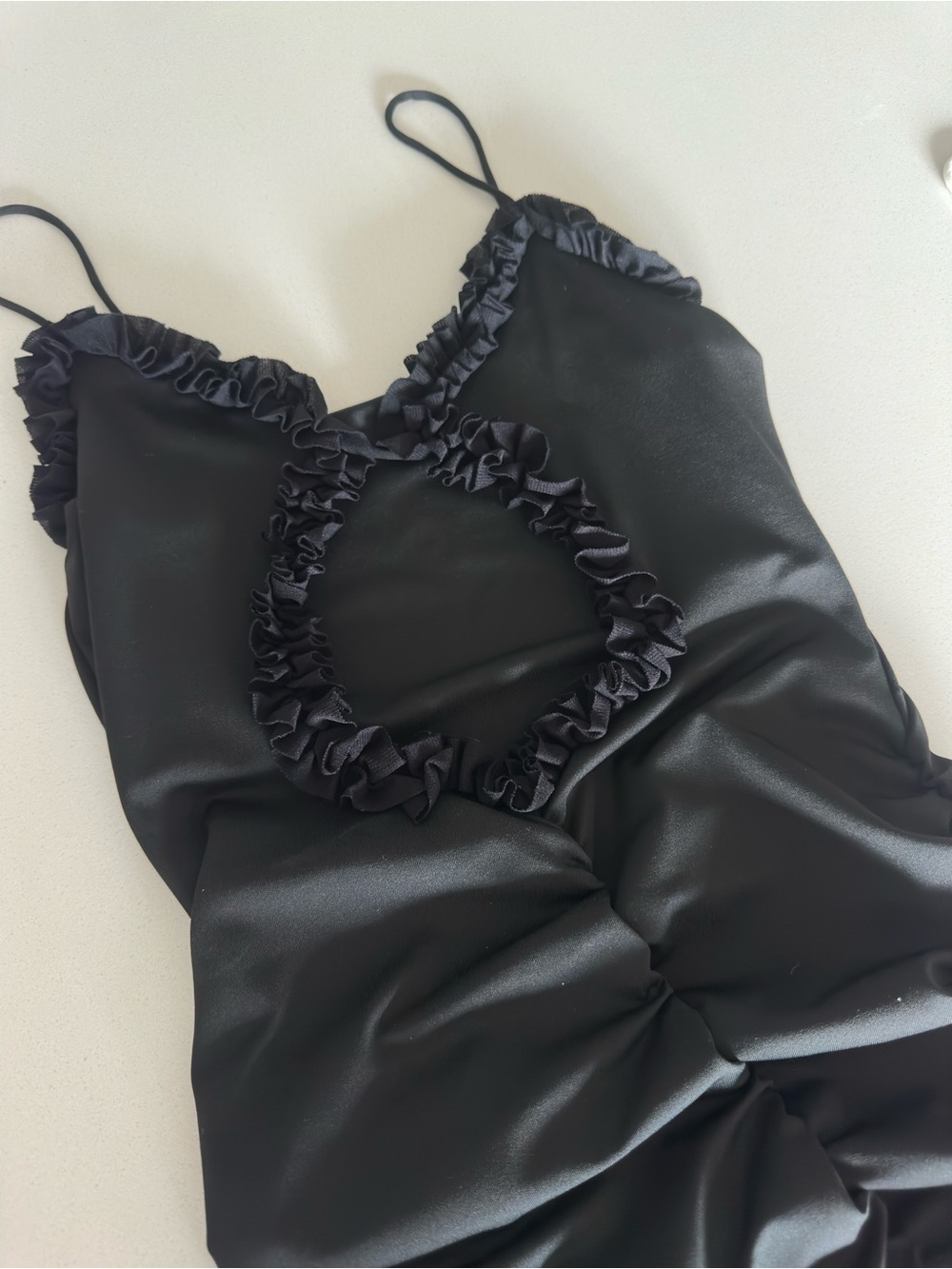 Black Ruffled Cutout Slip Dress